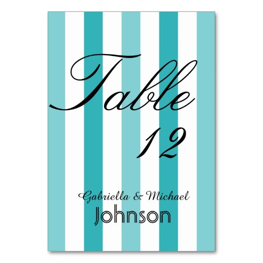 Tischnummer Blue Türkise Stripes (Vorderseite)