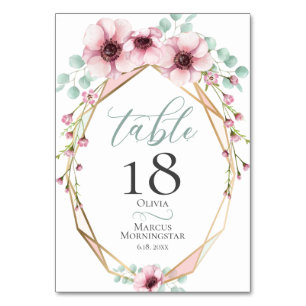 Tischnummer   Blumenrosa Anemone und Folies