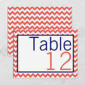 Tischnummer Card Coral Navy Blauer Zickzack Name (Vorne/Hinten)
