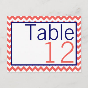 Tischnummer Card Coral Navy Blauer Zickzack Name