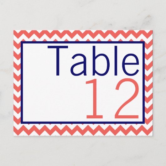 Tischnummer Card Coral Navy Blauer Zickzack Name (Vorderseite)