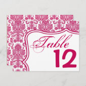 Tischnummer Card Fusia White Damask Lace Print Pa (Vorne/Hinten)