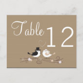 Tischnummer Card Hochzeit Birds Bride Groom Liebe (Vorderseite)