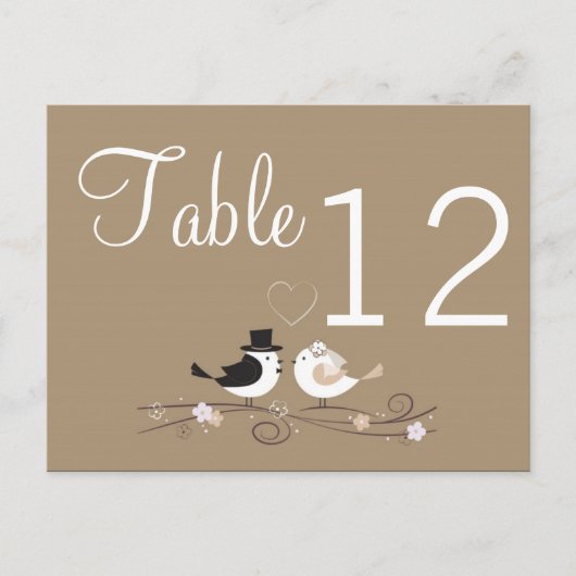 Tischnummer Card Hochzeit Birds Bride Groom Liebe (Vorderseite)