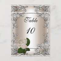 Tischnummer Card Hochzeit Silbercreme Rose