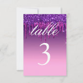 Tischnummer Card - Lila & rosa Glitzer Tropfen (Rückseite)