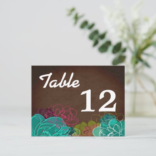 Tischnummer Card Neon Spring Floral Blume Blosso (Stehend Vorderseite)