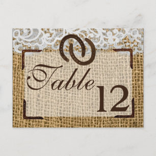 Tischnummer Card Pferdeschuhe auf Burlap Lace Coun
