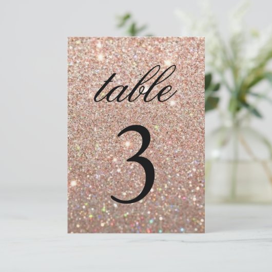 Tischnummer Card - Rose Gold Glitzer Fab (Stehend Vorderseite)