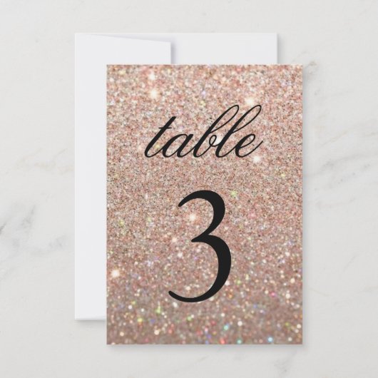 Tischnummer Card - Rose Gold Glitzer Fab (Rückseite)