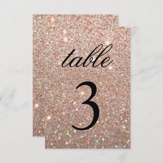 Tischnummer Card - Rose Gold Glitzer Fab (Vorne/Hinten)