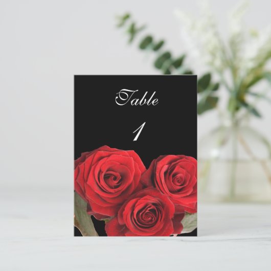Tischnummer Card Rote Rose Schwarz (Stehend Vorderseite)
