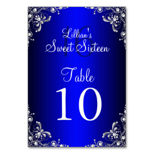 Tischnummer Card Royal Blue Sweet 16 Silver Pearl
