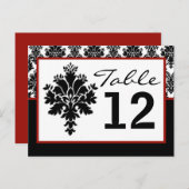 Tischnummer Card Schwarzer Damaskotel-Schnürdruck (Vorne/Hinten)