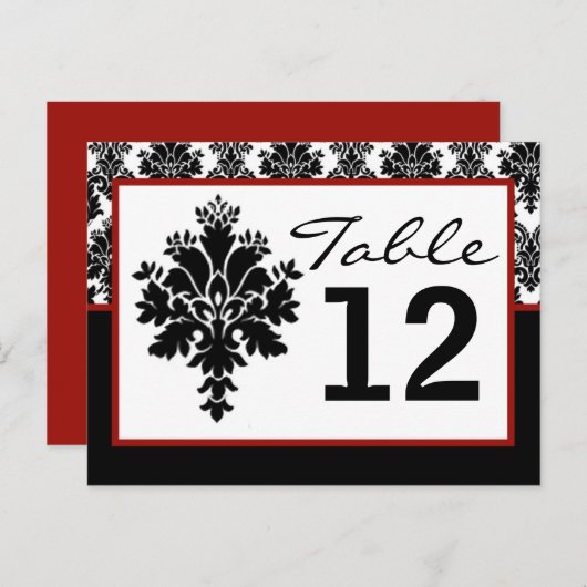 Tischnummer Card Schwarzer Damaskotel-Schnürdruck (Vorne/Hinten)