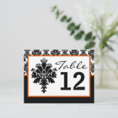 Tischnummer Card Schwarzer Orange Damask Lace Prin (Stehend Vorderseite)