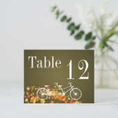 Tischnummer Card Whimsical Brown Fall Double Bike (Stehend Vorderseite)