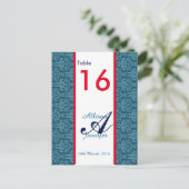 Tischnummer Cards Damask Blue (Stehend Vorderseite)