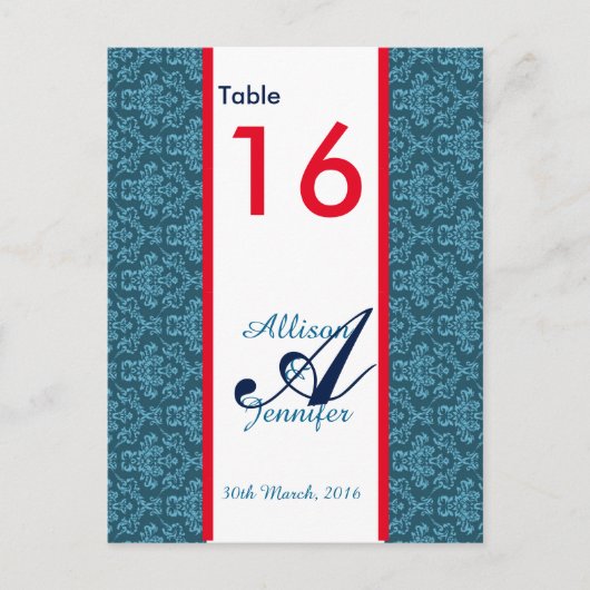 Tischnummer Cards Damask Blue (Vorderseite)