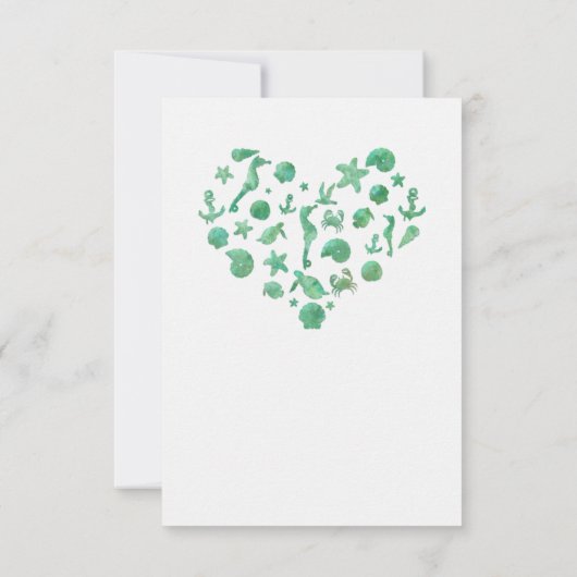 Tischnummer Cards für grüne Wasserfarben am Strand (Rückseite)