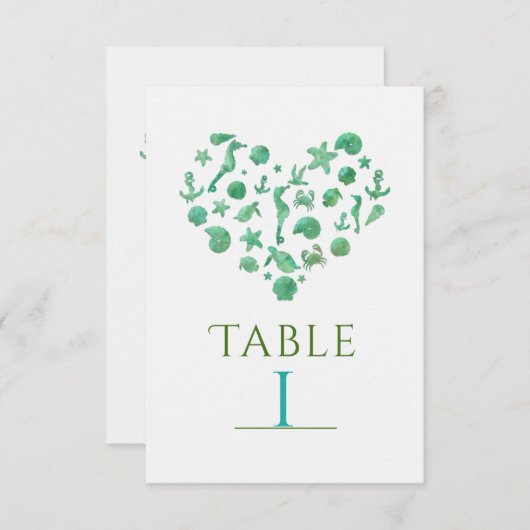 Tischnummer Cards für grüne Wasserfarben am Strand (Vorne/Hinten)