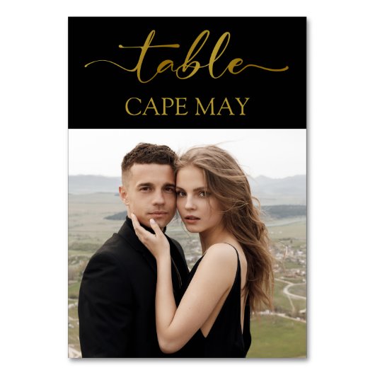 Tischnummer Cards für Schwarz und Gold-Hochzeiten (Vorderseite)