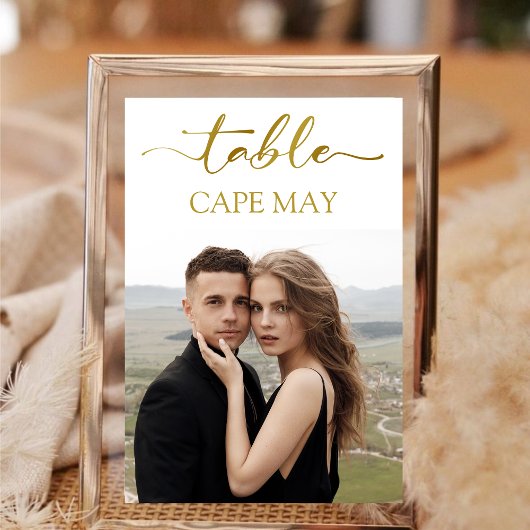 Tischnummer Cards für Weißes Foto und Gold