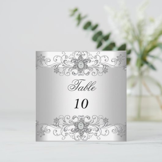 Tischnummer Cards Silver White Diamond (Stehend Vorderseite)