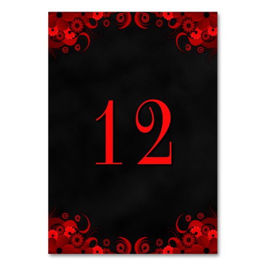 Tischnummer Cards von Black Goth Red Floral Empfan (Vorderseite)