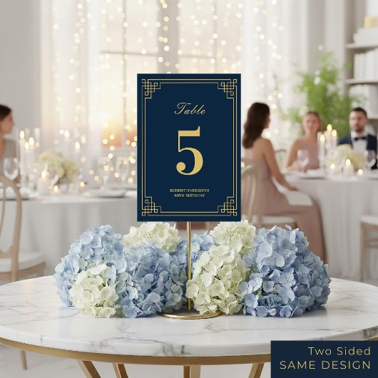 Tischnummer Chic Navy Blau Gold 80. Geburtstag