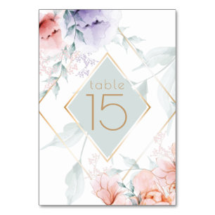 Tischnummer Coral Lilac Aquarelle Peonies
