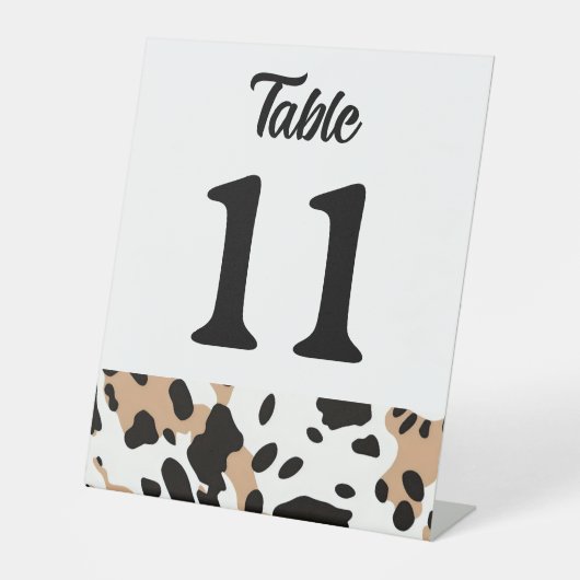Tischnummer Cowhide Print Sockelschild (Vorderseite)