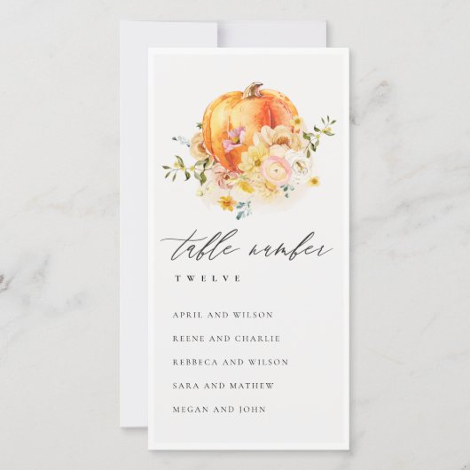 Tischnummer der Blumenkürbis (Vorderseite)