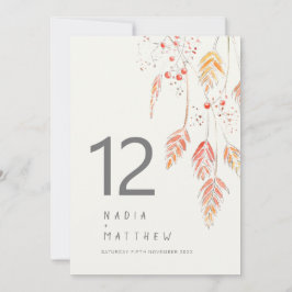 Tischnummer der Hochzeit im Herbst Gras und Beeren