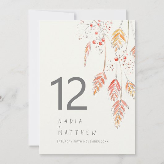 Tischnummer der Hochzeit im Herbst Gras und Beeren (Vorderseite)