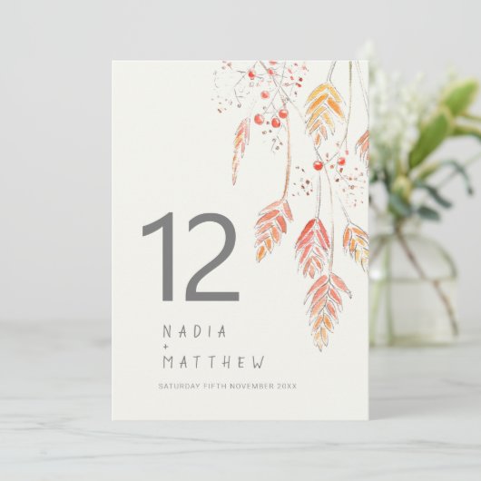 Tischnummer der Hochzeit im Herbst Gras und Beeren (Stehend Vorderseite)