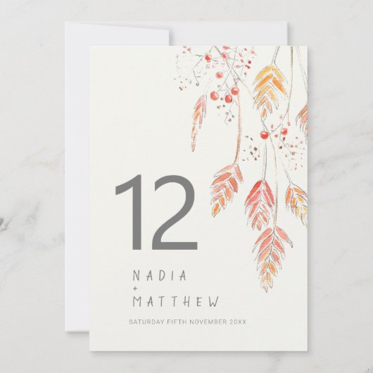 Tischnummer der Hochzeit im Herbst Gras und Beeren (Rückseite)