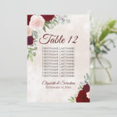 Tischnummer der Hochzeitskarte für Burgund-Blush (Stehend Vorderseite)