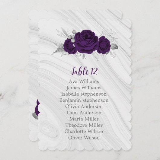 Tischnummer der lila silberfarbenen Sitzplakette (Vorne/Hinten)