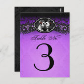 Tischnummer der lila und schwarzen Halloween-Skele (Vorne/Hinten)