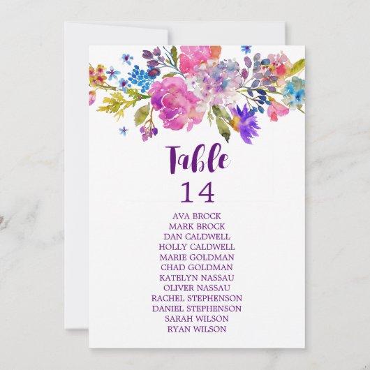 Tischnummer der mit lila und rosa Blume (Rückseite)