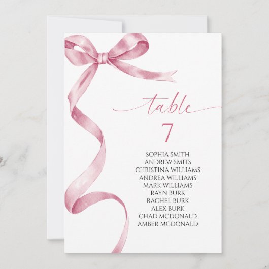 Tischnummer der rosa Bow (Vorderseite)