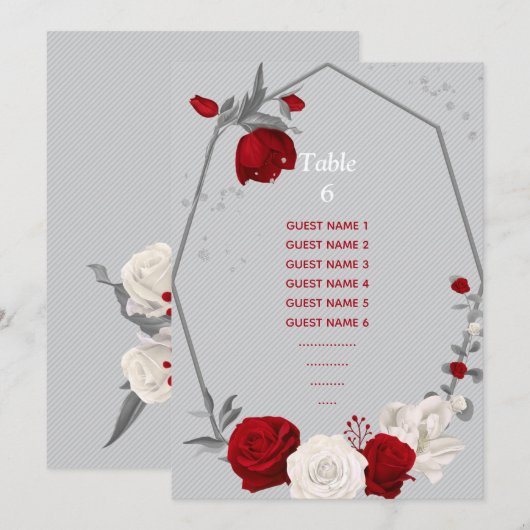 Tischnummer der Sitzplakette in rot-weiß-Blume (Vorne/Hinten)