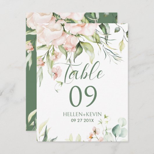 Tischnummer der weißen und rosa Blume (Vorne/Hinten)