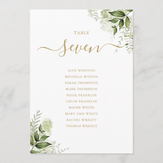 Tischnummer des Blumengoldplatzes für Grünpflanzen (Rückseite)