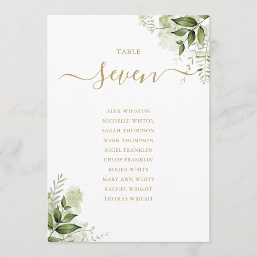 Tischnummer des Blumengoldplatzes für Grünpflanzen (Vorderseite)