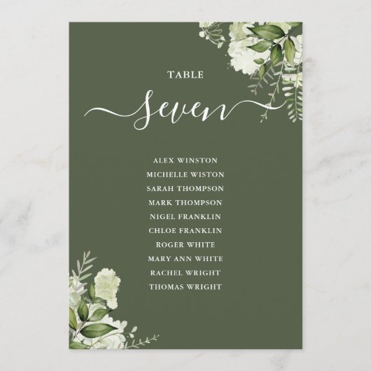 Tischnummer des Blumenolivensitzplans (Vorderseite)