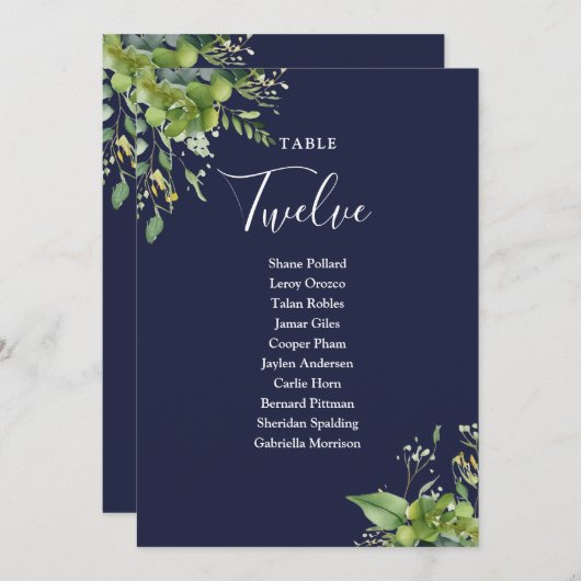 Tischnummer des Greenery Navy Blue Seating Plan (Vorne/Hinten)