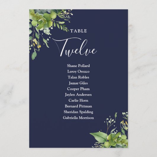 Tischnummer des Greenery Navy Blue Seating Plan (Vorderseite)