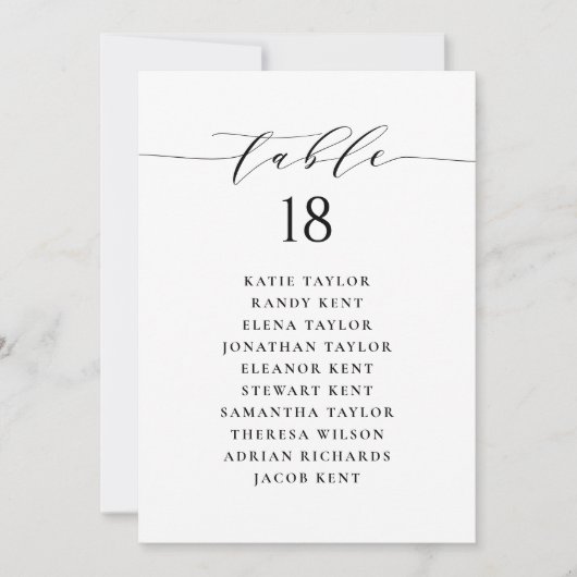 Tischnummer des Minimalistischen Script-Sitzplans (Vorderseite)